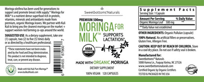 Lactation Supplement - Organic Moringa Capsules for Breastfeeding Support to Increase Breastmilk Supply (120 ct) Pure Malunggay Leaf Powder for Milk Production Booster - PrimeBioHealth - canada supplements