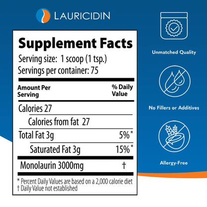 Lauricidin- The Original Monolaurin Supplement- 3000mg per Serving- 227g per Jar (Essential Immune Support and Gut Health) - PrimeBioHealth - canada supplements