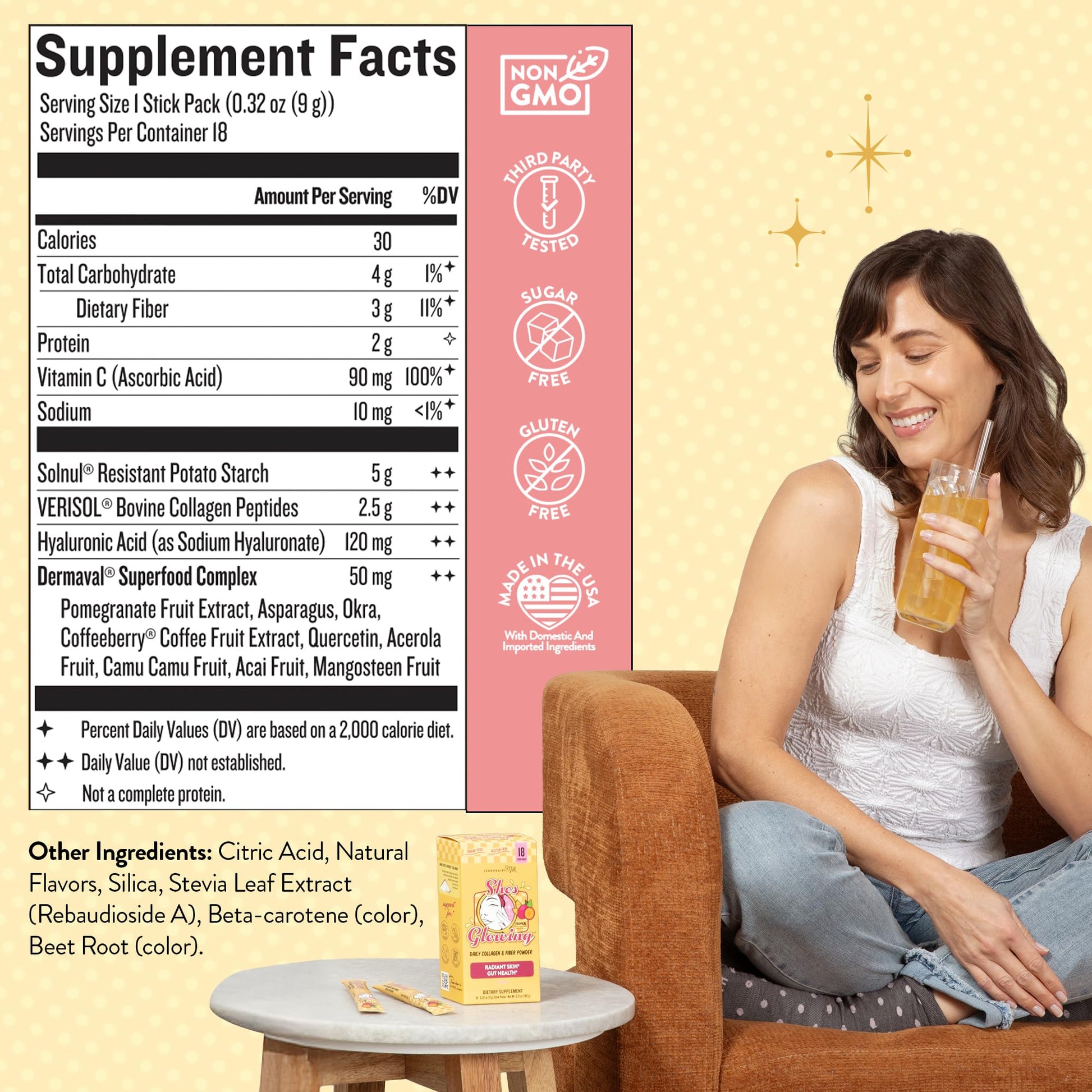 Legendairy Milk She’s Glowing Collagen Peptides Powder with Prebiotic Fiber, Tropical Drink Mix Supplement for Women, - PrimeBioHealth - canada supplements