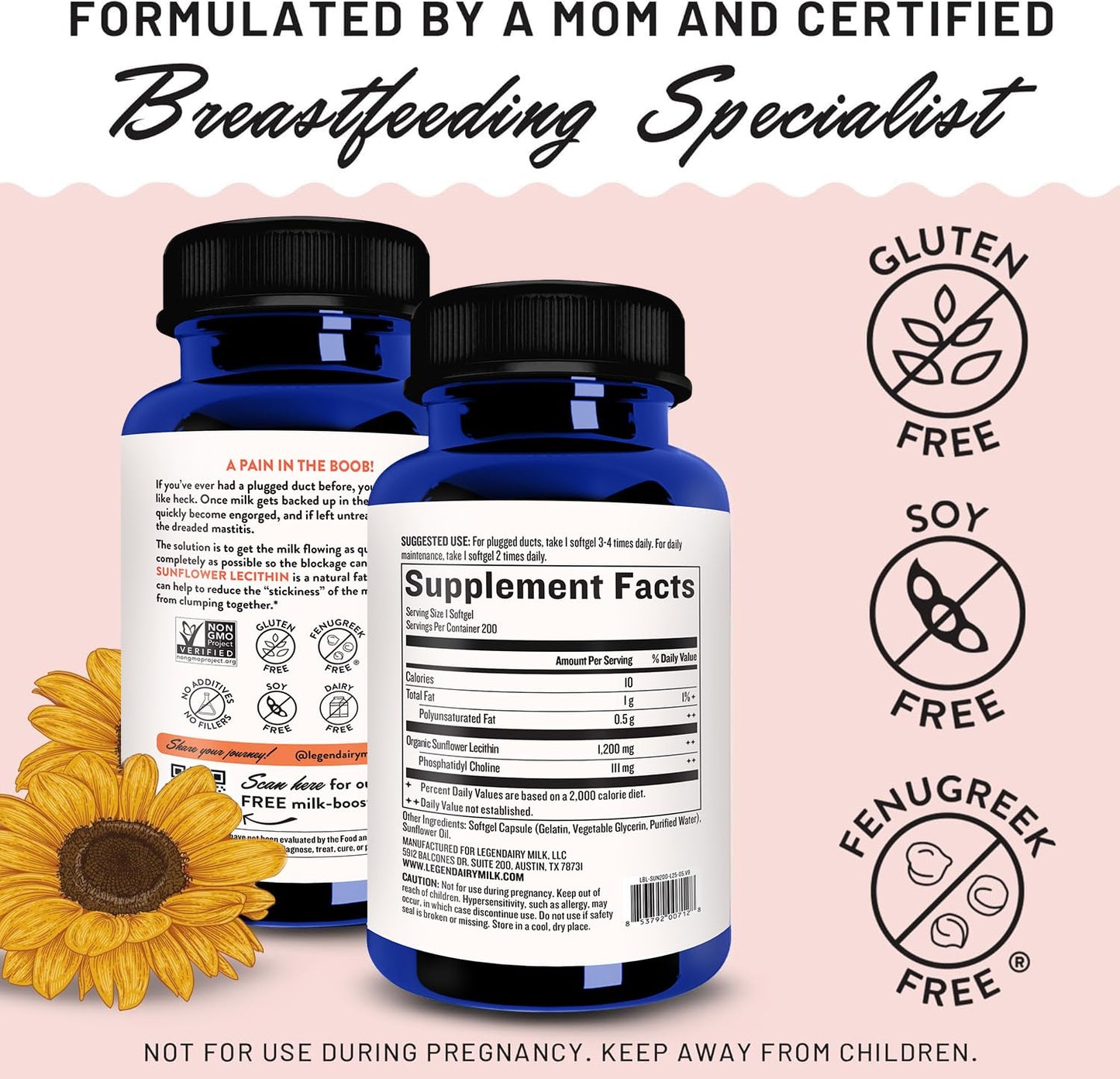 Legendairy Milk Sunflower Lecithin 1200mg, Lactation Support, Sunflower Lecithin Supplement for Clogged Milk Ducts - PrimeBioHealth - canada supplements