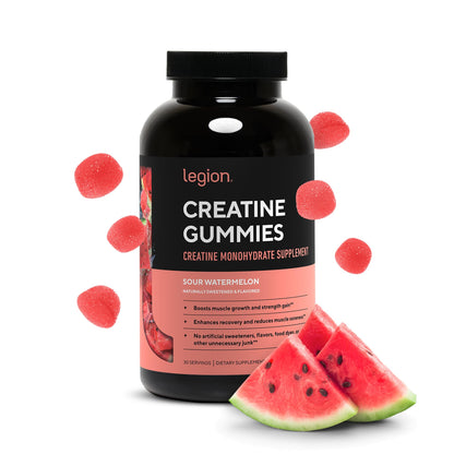 LEGION Creatine Monohydrate Gummies – Clean Chewable Creatine Supplement for Strength, Endurance & Muscle Recovery – 30 Sour Watermelon Flavor Servings - PrimeBioHealth - canada supplements