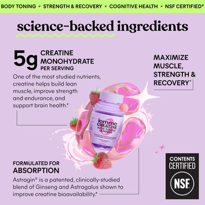 Lemme Creatine Monohydrate Gummies for Women and Men, 5g Dose to Support Lean Muscle, Strength, Recovery, Cognitive Health, w/Ginseng for Absorption - PrimeBioHealth - canada supplements