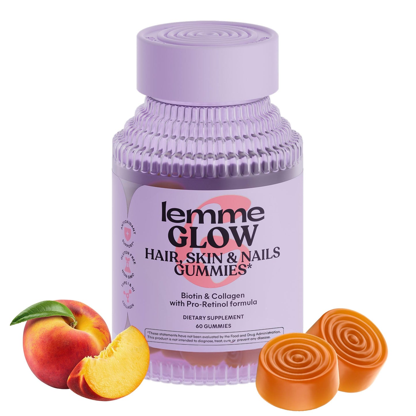 Lemme Glow Collagen Gummies for Thick Hair, Strong Nails & Healthy Skin with Multi-Collagen Peptides, Biotin, Trace Minerals, Zinc, Vitamins A, C & E - PrimeBioHealth - canada supplements