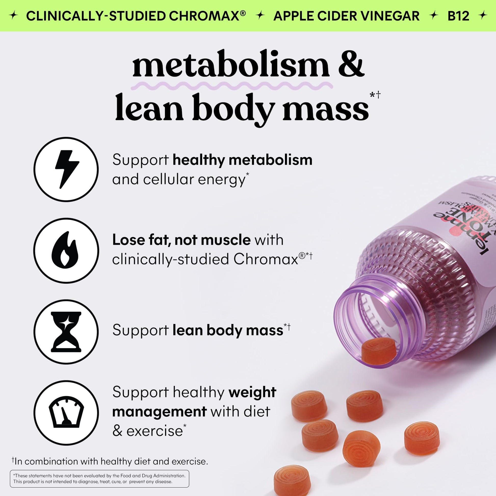 Lemme Tone Metabolism Gummies, Apple Cider Vinegar, Clinically Studied Chromium, B12, Ginger Root Extract, Promote Lean Body Mass - PrimeBioHealth - canada supplements