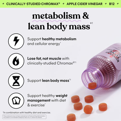 Lemme Tone Metabolism Gummies, Apple Cider Vinegar, Clinically Studied Chromium, B12, Ginger Root Extract, Promote Lean Body Mass - PrimeBioHealth - canada supplements