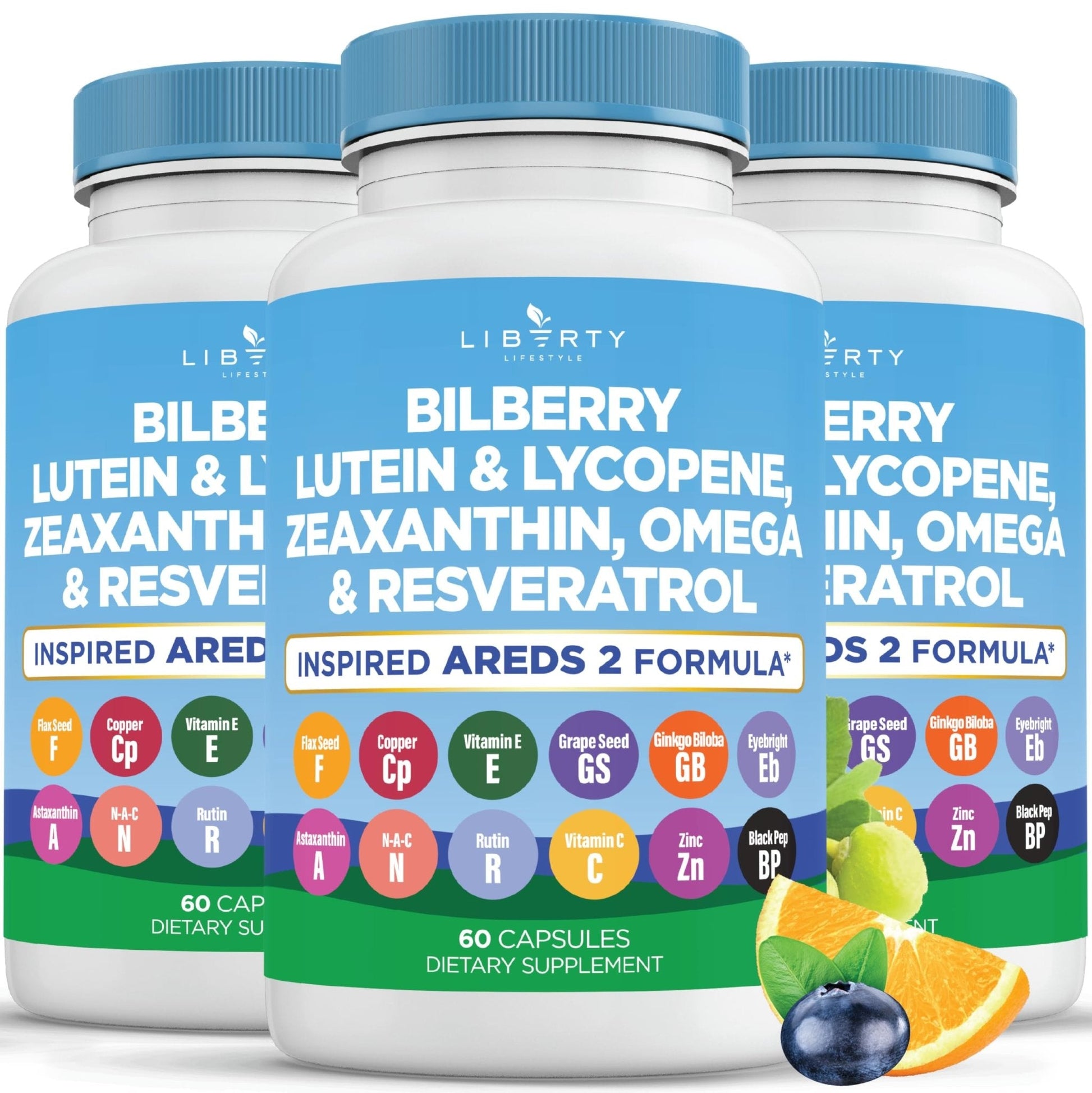 Liberty Lifestyle Eye Health Vitamins with Bilberry, Lutein & Zeaxanthin, Lycopene, Resveratrol, Grape Seed Extract Flaxseed Astaxanthin- AREDS 2-180 Capsules - PrimeBioHealth - canada supplements