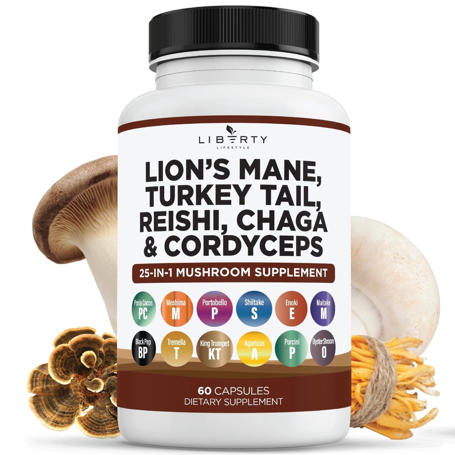 Liberty Lifestyle Lions Mane Mushroom Supplement with Turkey Tail Reishi Cordyceps Chaga with Marshmallow Root - 2-Pack - PrimeBioHealth - canada supplements