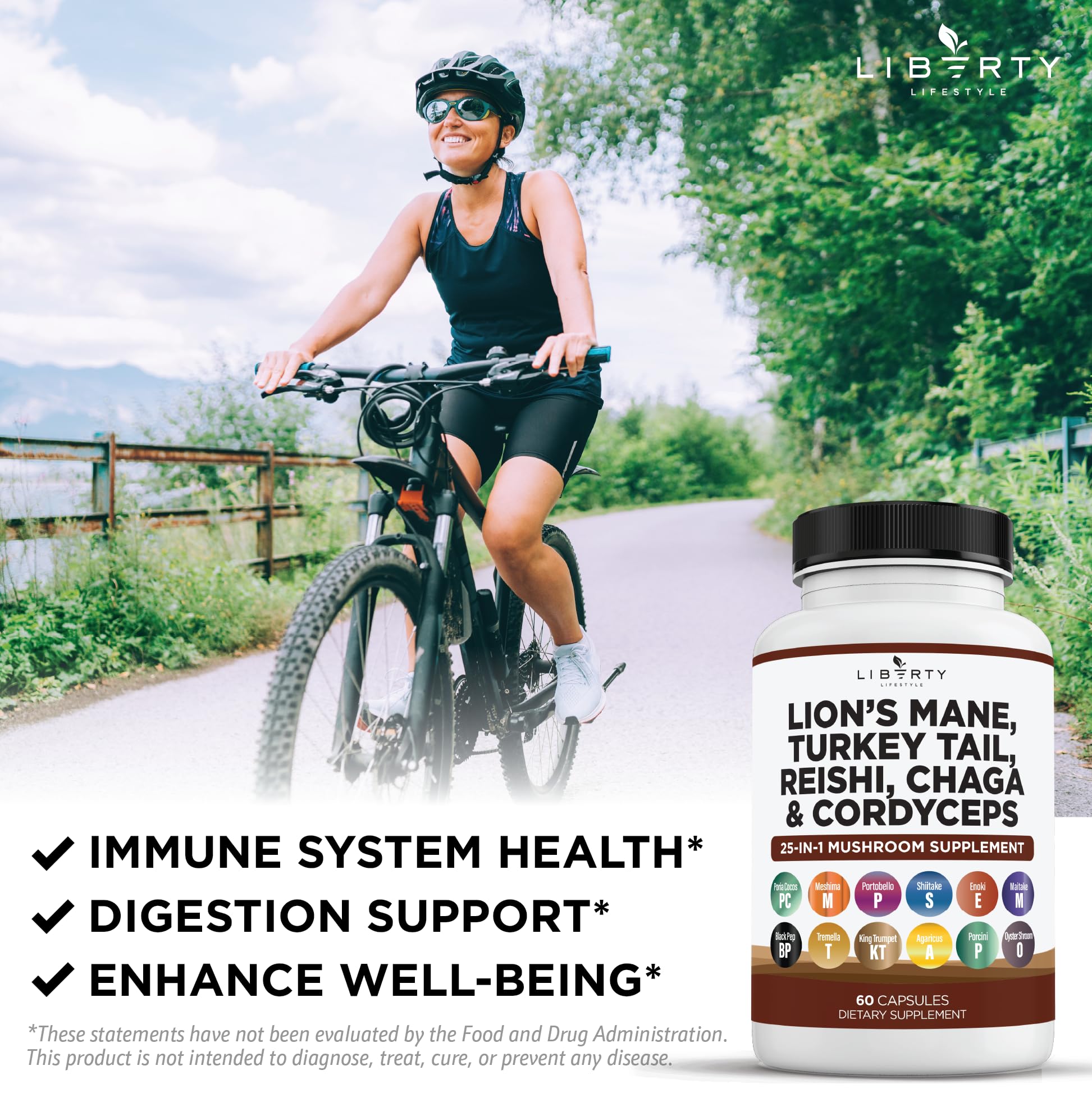 Liberty Lifestyle Lions Mane Mushroom Supplement with Turkey Tail Reishi Cordyceps Chaga with Marshmallow Root - 2-Pack - PrimeBioHealth - canada supplements