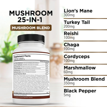 Liberty Lifestyle Lions Mane Mushroom Supplement with Turkey Tail Reishi Cordyceps Chaga with Marshmallow Root - 2-Pack - PrimeBioHealth - canada supplements