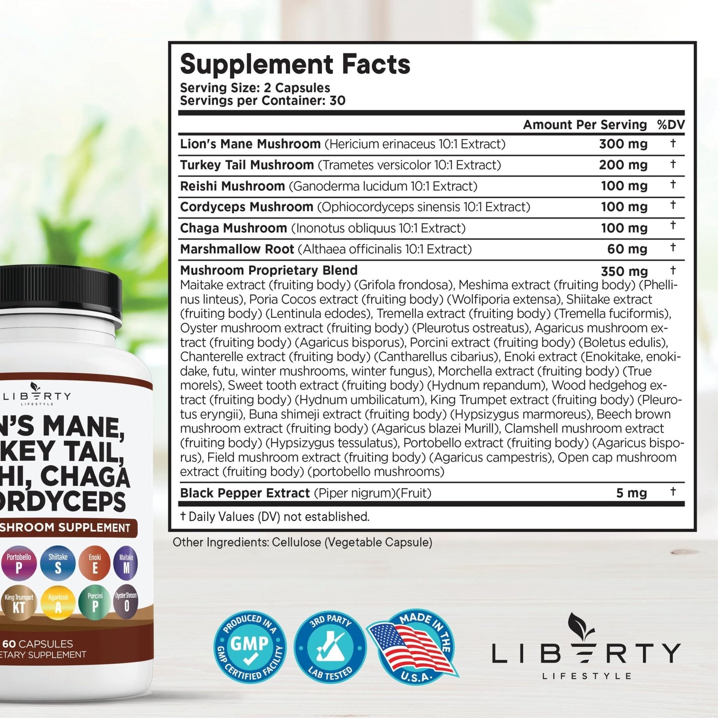 Liberty Lifestyle Lions Mane Mushroom Supplement with Turkey Tail Reishi Cordyceps Chaga with Marshmallow Root - 2-Pack - PrimeBioHealth - canada supplements