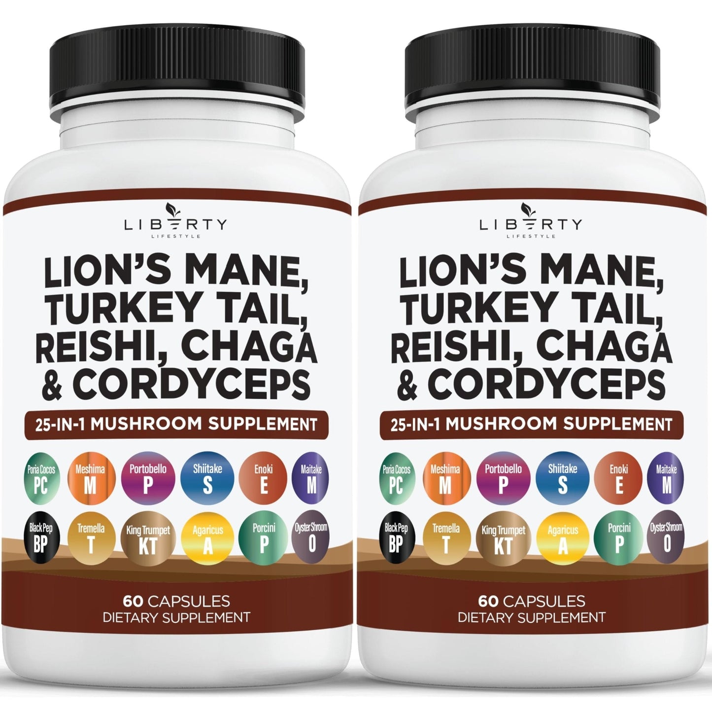 Liberty Lifestyle Lions Mane Mushroom Supplement with Turkey Tail Reishi Cordyceps Chaga with Marshmallow Root - 2-Pack - PrimeBioHealth - canada supplements