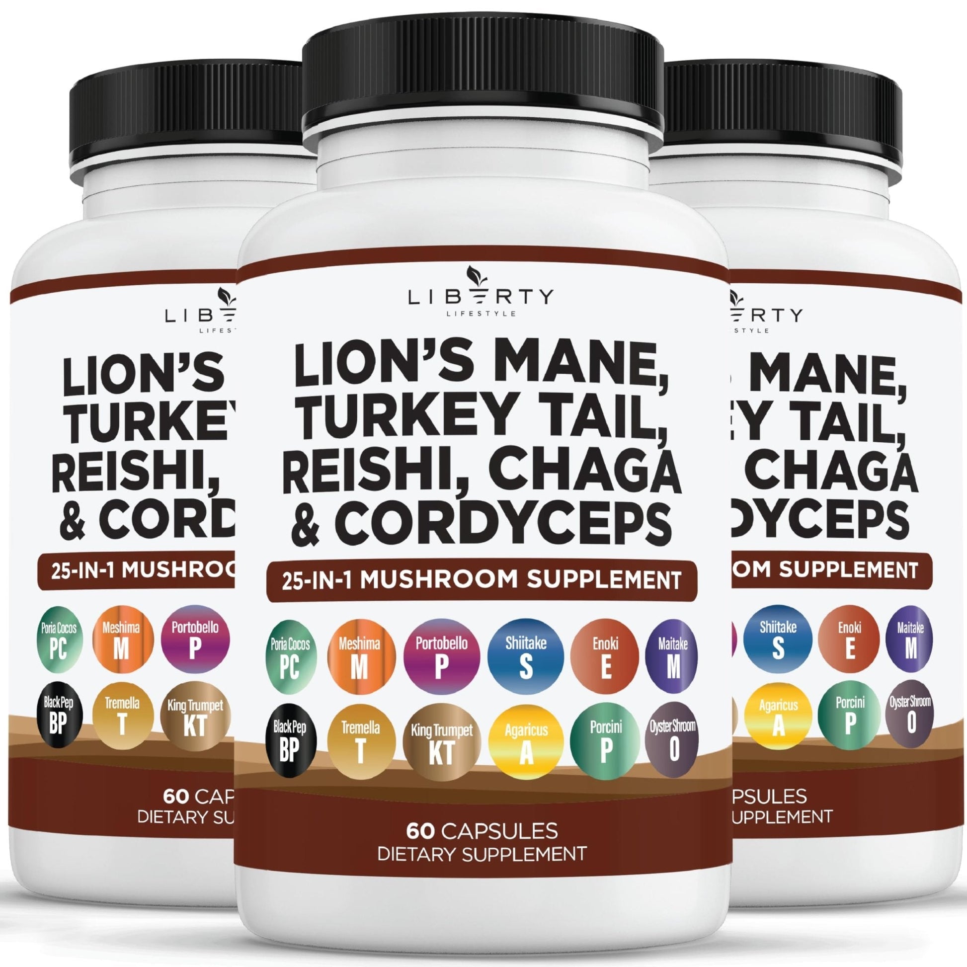 Liberty Lifestyle Lions Mane Mushroom Supplement with Turkey Tail Reishi Cordyceps Chaga with Marshmallow Root - 2-Pack - PrimeBioHealth - canada supplements