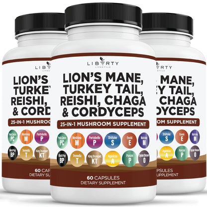 Liberty Lifestyle Lions Mane Mushroom Supplement with Turkey Tail Reishi Cordyceps Chaga with Marshmallow Root - 2-Pack - PrimeBioHealth - canada supplements