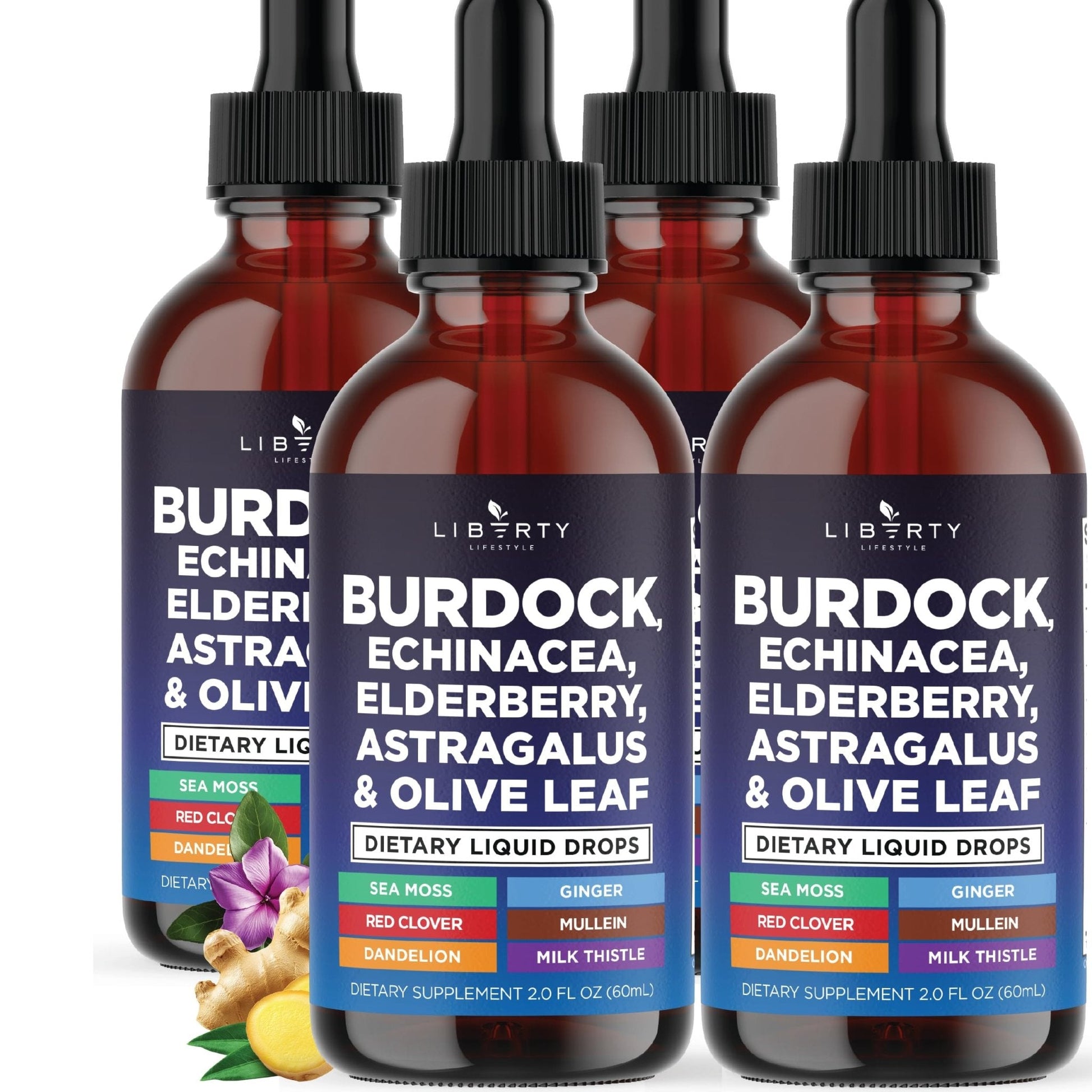 Liberty Lifestyle Lymphatic Drainage Supplement - Burdock Lymphatic Support Drops - Burdock Root, Mullein, Echinacea, Elderberry, Dandelion, Astragalus, Milk Thistle, Red Clover - 2 oz - PrimeBioHealth - canada supplements