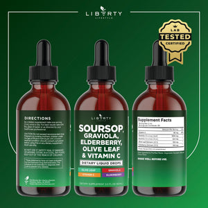 Liberty Lifestyle Soursop Liquid with Soursop Fruit and Leaves, Elderberry, Vitamin C and Olive Leaf - Multimineral & Vitamins Superfood - 4 oz - PrimeBioHealth - canada supplements