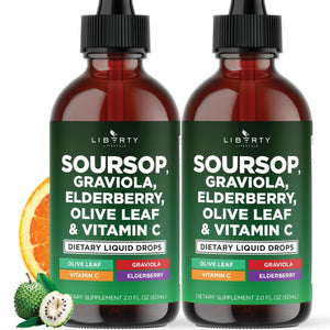 Liberty Lifestyle Soursop Liquid with Soursop Fruit and Leaves, Elderberry, Vitamin C and Olive Leaf - Multimineral & Vitamins Superfood - 4 oz - PrimeBioHealth - canada supplements