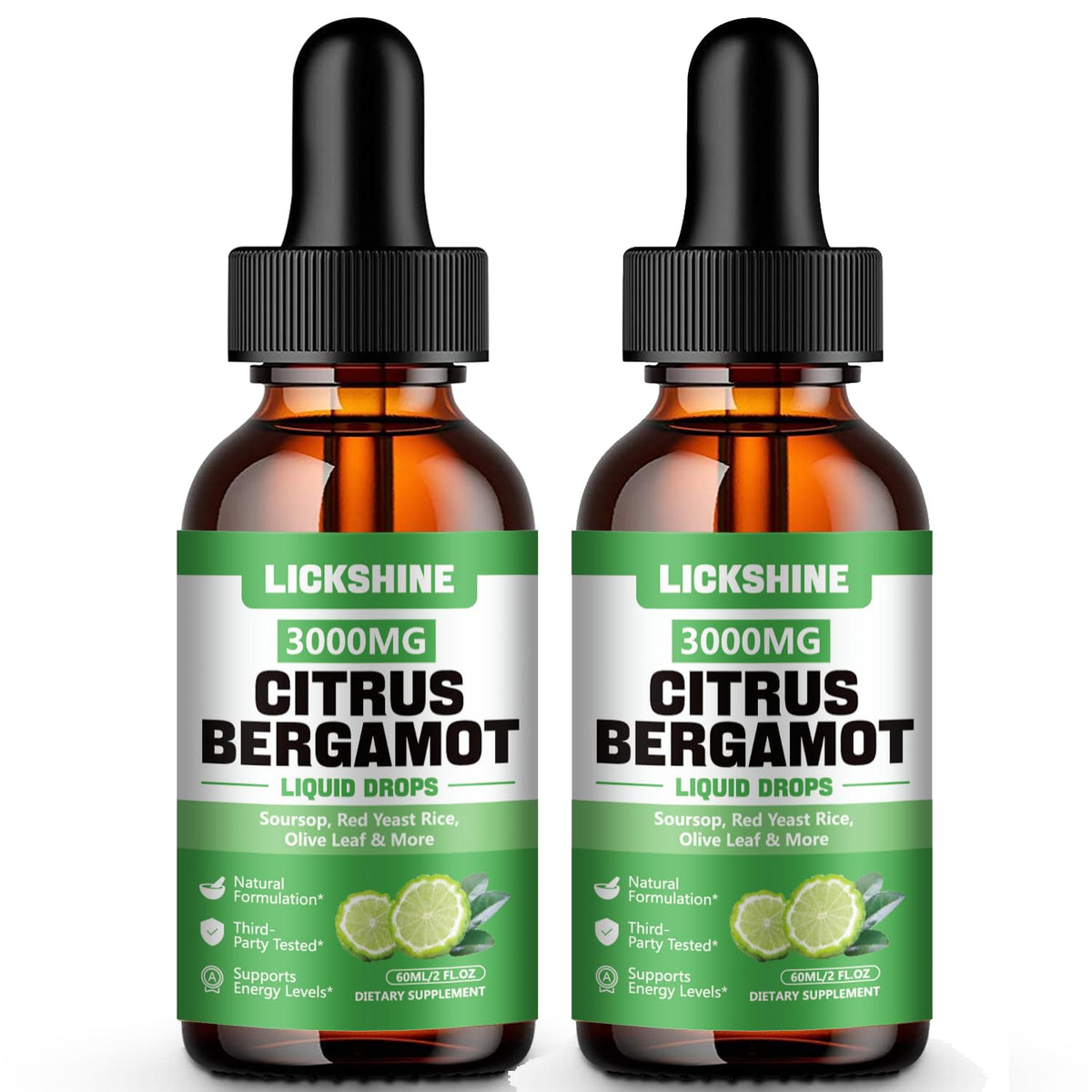 lickshine 2 Pack 3000mg Citrus Bergamot Liquid Drops - High Absorption - Cholesterol Lowering Supplement for Immune Support Anti-Aging, - PrimeBioHealth - canada supplements