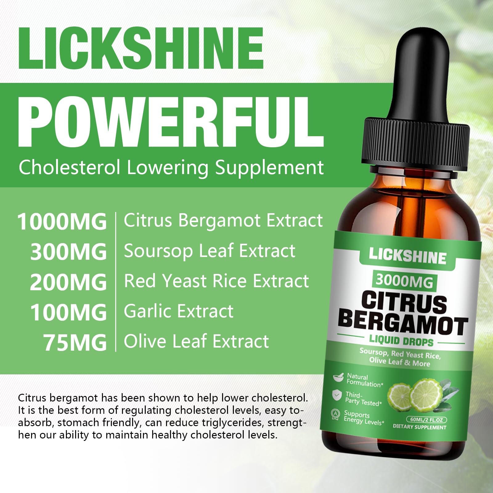 lickshine 2 Pack 3000mg Citrus Bergamot Liquid Drops - High Absorption - Cholesterol Lowering Supplement for Immune Support Anti-Aging, - PrimeBioHealth - canada supplements