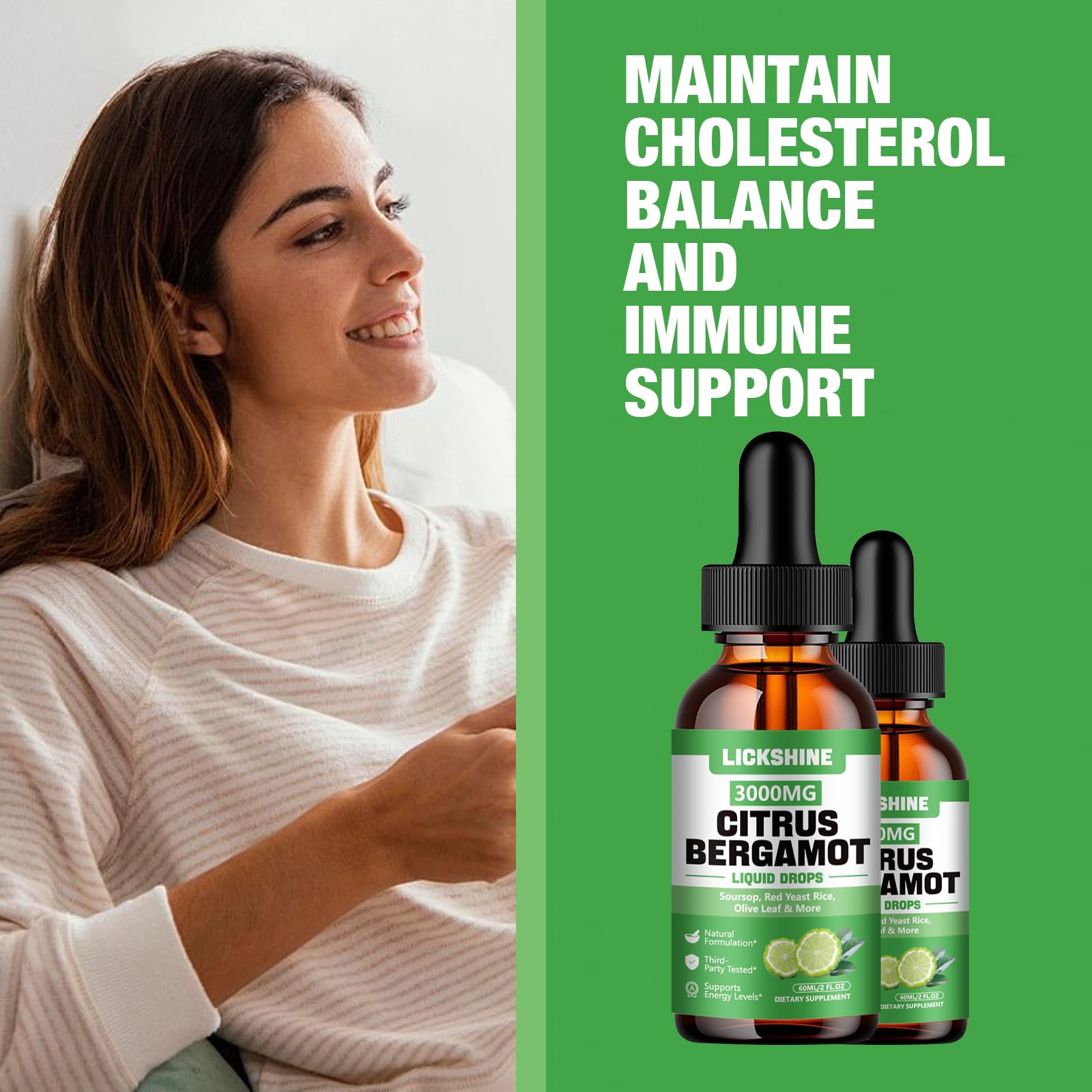 lickshine 2 Pack 3000mg Citrus Bergamot Liquid Drops - High Absorption - Cholesterol Lowering Supplement for Immune Support Anti-Aging, - PrimeBioHealth - canada supplements