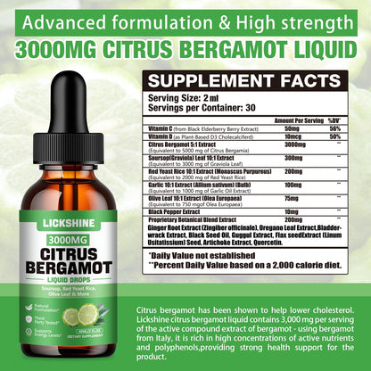 lickshine 2 Pack 3000mg Citrus Bergamot Liquid Drops - High Absorption - Cholesterol Lowering Supplement for Immune Support Anti-Aging, - PrimeBioHealth - canada supplements