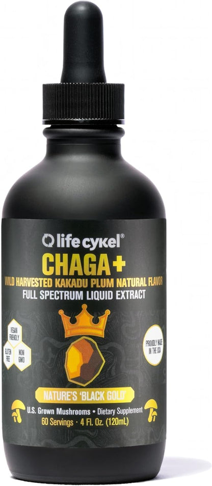 Life Cykel - Chaga Mushroom Extract with Kakadu Plum - Double Extracted Mushroom Tincture - Non-GMO Immune Support Supplement for Adults and Kids - 1 Fl Oz - PrimeBioHealth - canada supplements