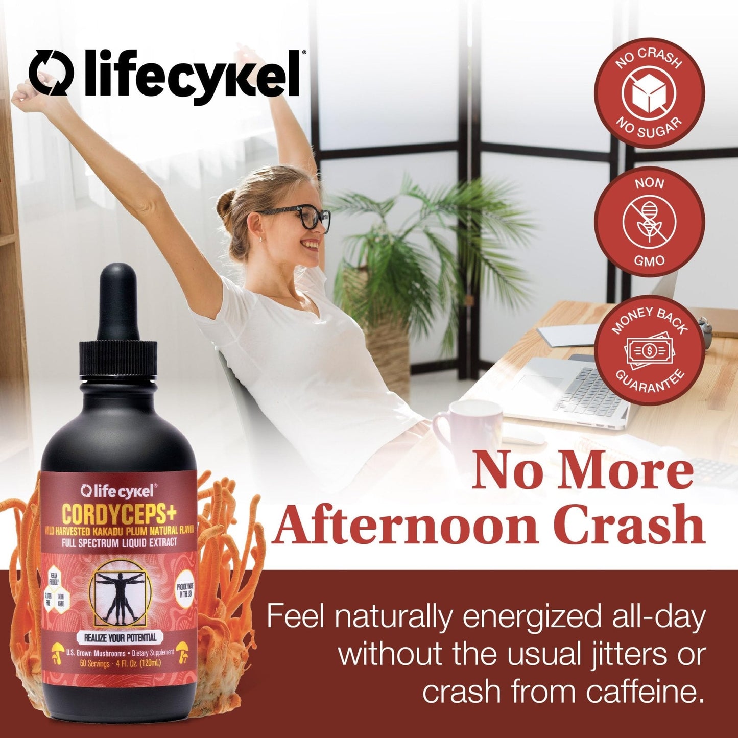 Life Cykel Cordyceps Mushroom Extract with Kakadu Plum - Energy, Stamina & Vitality Support, Natural Aging Supplement - Non-GMO and Vegan Tincture - 4Fl Oz - PrimeBioHealth - canada supplements