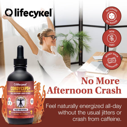 Life Cykel Cordyceps Mushroom Extract with Kakadu Plum - Energy, Stamina & Vitality Support, Natural Aging Supplement - Non-GMO and Vegan Tincture - 4Fl Oz - PrimeBioHealth - canada supplements