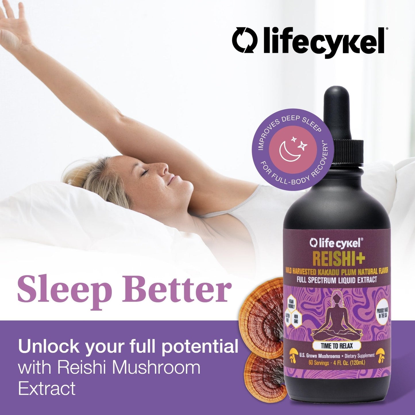 Life Cykel - Reishi Mushroom Extract with Wild Kakadu Plum - Potent Immune & Sleep Support Supplement, Vitamin-C Rich Adaptogen Mushroom Drops - 4 Fl Oz - PrimeBioHealth - canada supplements