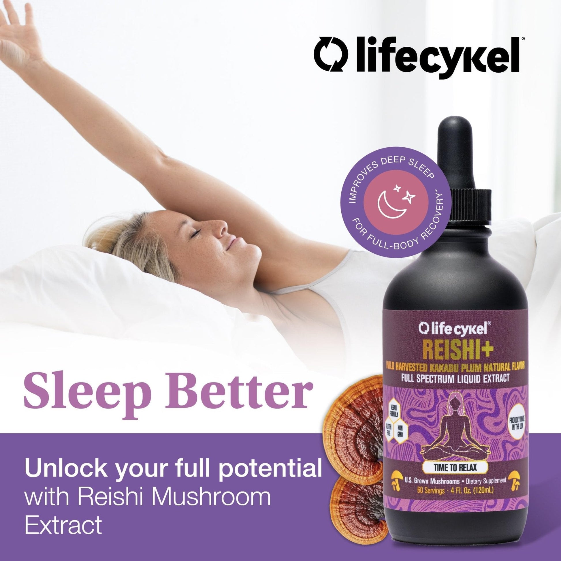 Life Cykel - Reishi Mushroom Extract with Wild Kakadu Plum - Potent Immune & Sleep Support Supplement, Vitamin-C Rich Adaptogen Mushroom Drops - 4 Fl Oz - PrimeBioHealth - canada supplements