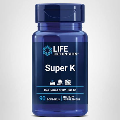 Life Extension Super K, Vitamin K Supplement, 2000 Mcg Vitamin K and 1180 Mcg Vitamin K2, Heart Health, Once-Daily, 90 Softgels - PrimeBioHealth - canada supplements