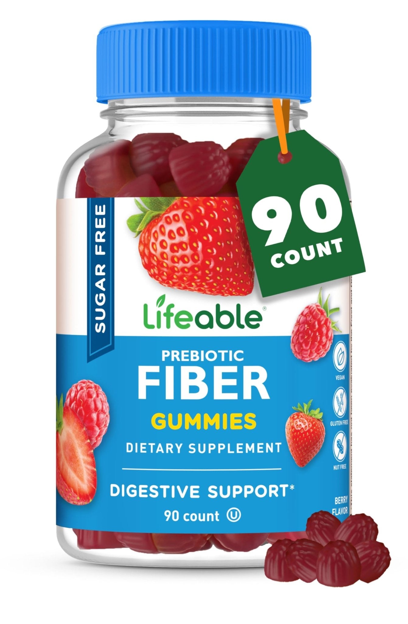 Lifeable Sugar Free Fiber Gummies for Adults | 4g | Great Tasting Fiber Supplement Gummies | Keto Friendly, Gluten Free, Vegan, Non GMO Prebiotic Fiber | for Digestive Health | 90 Gummies - PrimeBioHealth - canada supplements