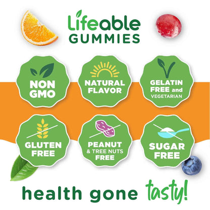 Lifeable Sugar Free Multivitamin Gummies | with Iron Vitamin A, C, D, E, Niacin, B6, Folate, B12, Biotin, Pantothenic Acid, Zinc |
