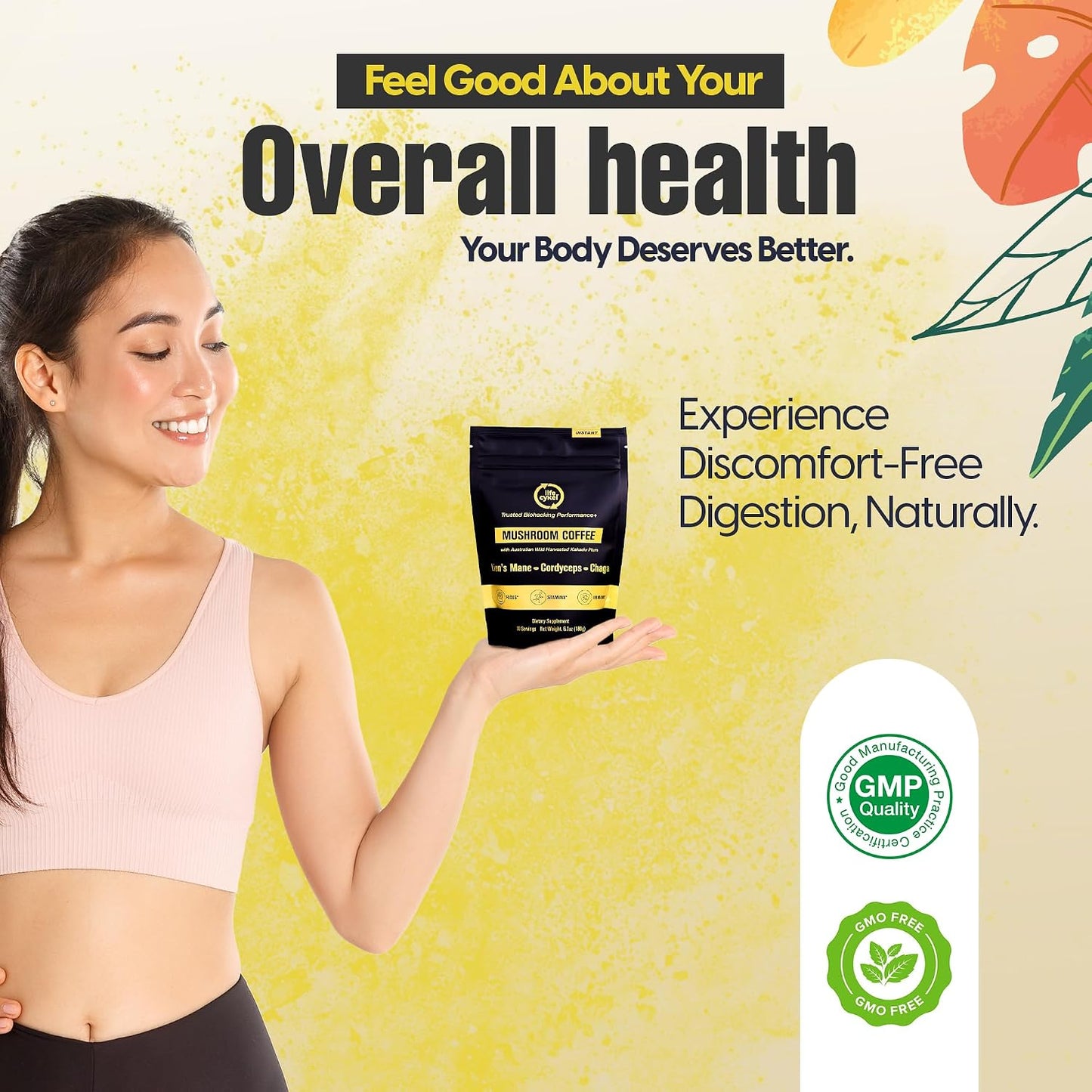 Lifecykel Mushroom Coffee – Arabica Blend with Lion’s Mane, Chaga Extract, Cordyceps & Kakadu Plum | Focus | Adaptogenic, Smooth & Jitter-Free | 106 mg - PrimeBioHealth - canada supplements