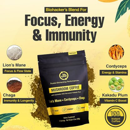 Lifecykel Mushroom Coffee – Arabica Blend with Lion’s Mane, Chaga Extract, Cordyceps & Kakadu Plum | Focus | Adaptogenic, Smooth & Jitter-Free | 106 mg - PrimeBioHealth - canada supplements