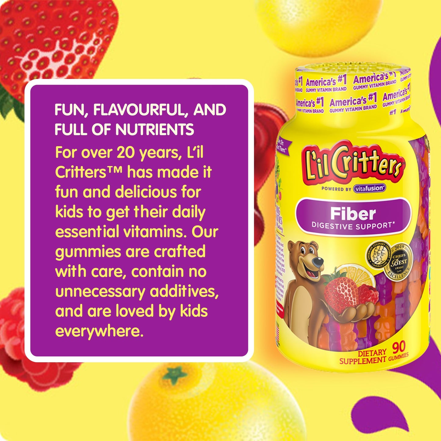 L’il Critters Fiber Daily Gummy Supplement for Kids, for Digestive Support, Berry and Lemon Flavors, 90 Gummies - PrimeBioHealth - canada supplements