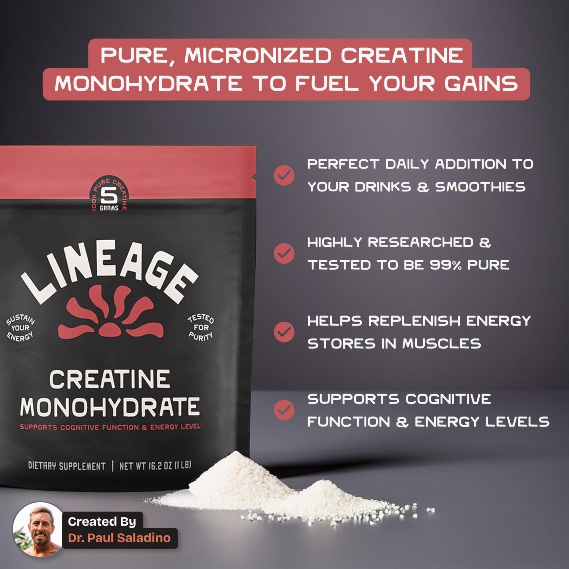 Lineage Provisions Micronized Creatine Monohydrate with Sea Salt - Micronized Creatine Powder for Training & Performance - PrimeBioHealth - canada supplements