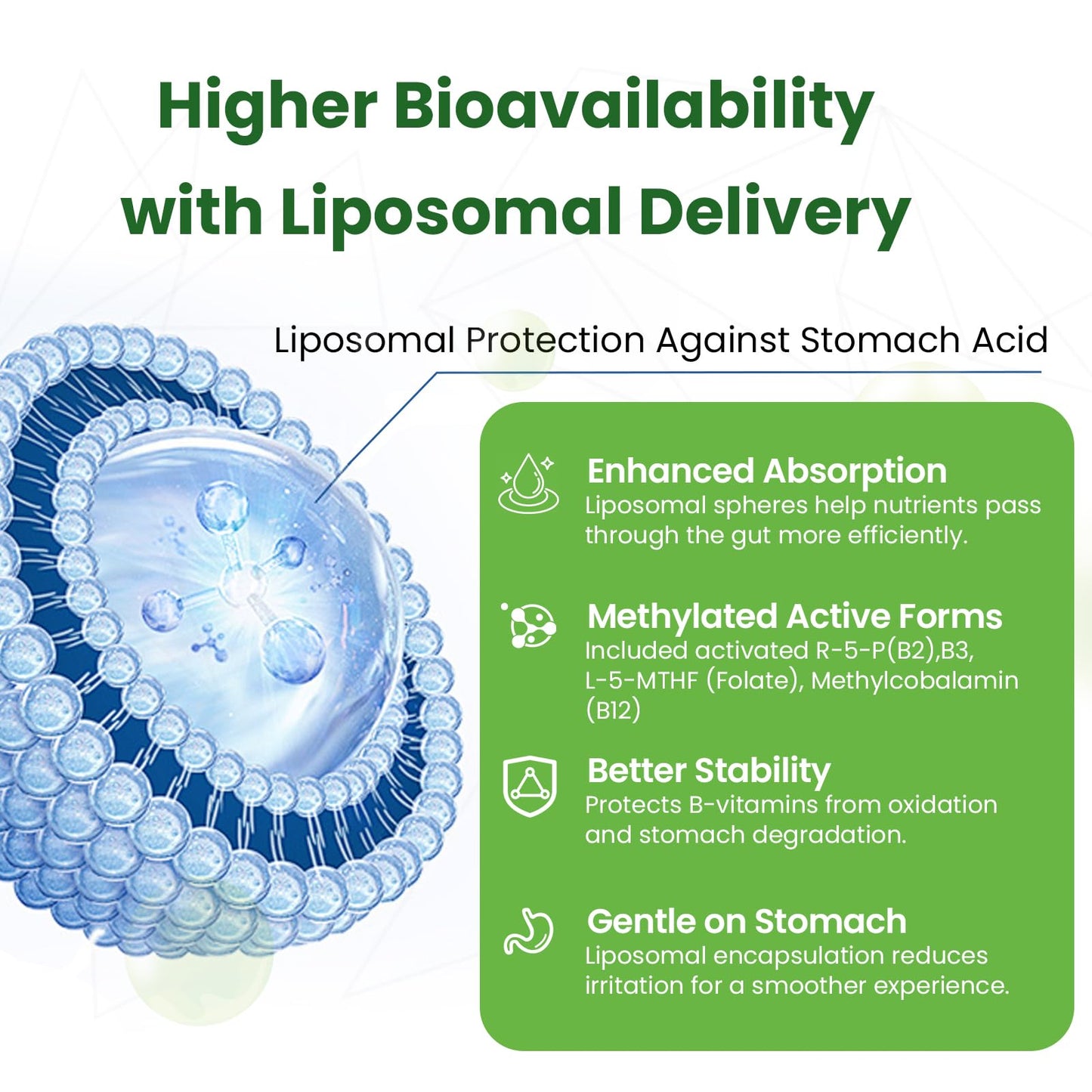 Liposomal B Complex for High Absorption Methylated B12,L-Methyfolate(5-MTHF ),Full Active B Vitamins with Choline Inositol-Energy, Metabolism,Brain & Heart Support - PrimeBioHealth - canada supplements