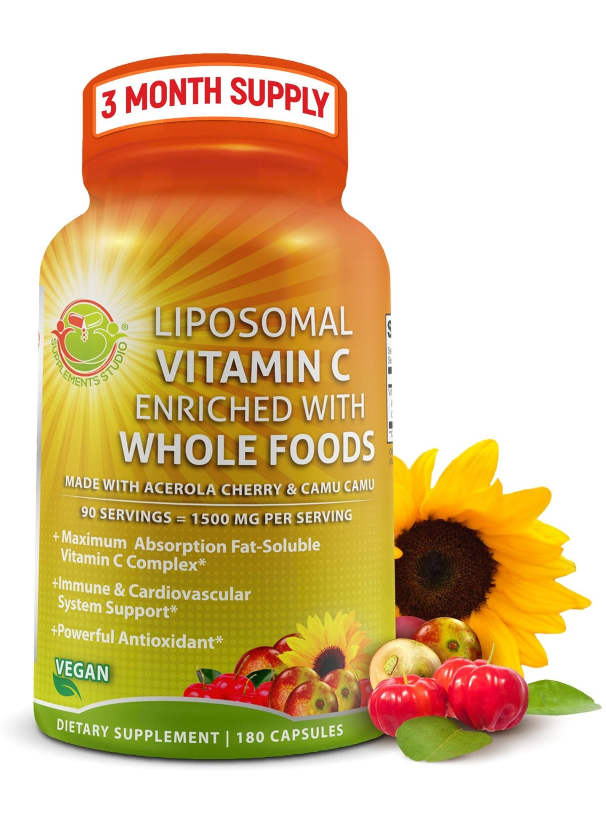 Liposomal Vitamin C Capsules - 1500mg - Made with Organic Acerola Cherries & Camu Camu, High Potency Vitamin C Liposomal - Immune Support Supplement - PrimeBioHealth - canada supplements