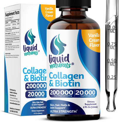 Liquid Collagen and Biotin, 2 Fl. Oz, Ultra-Strength Collagen Peptides for Women, Third-Party Tested Biotin for Hair Growth Women, Nails, and Skin Vitamins B7 Collageno Peptides – Vanilla Flavor - PrimeBioHealth - canada supplements