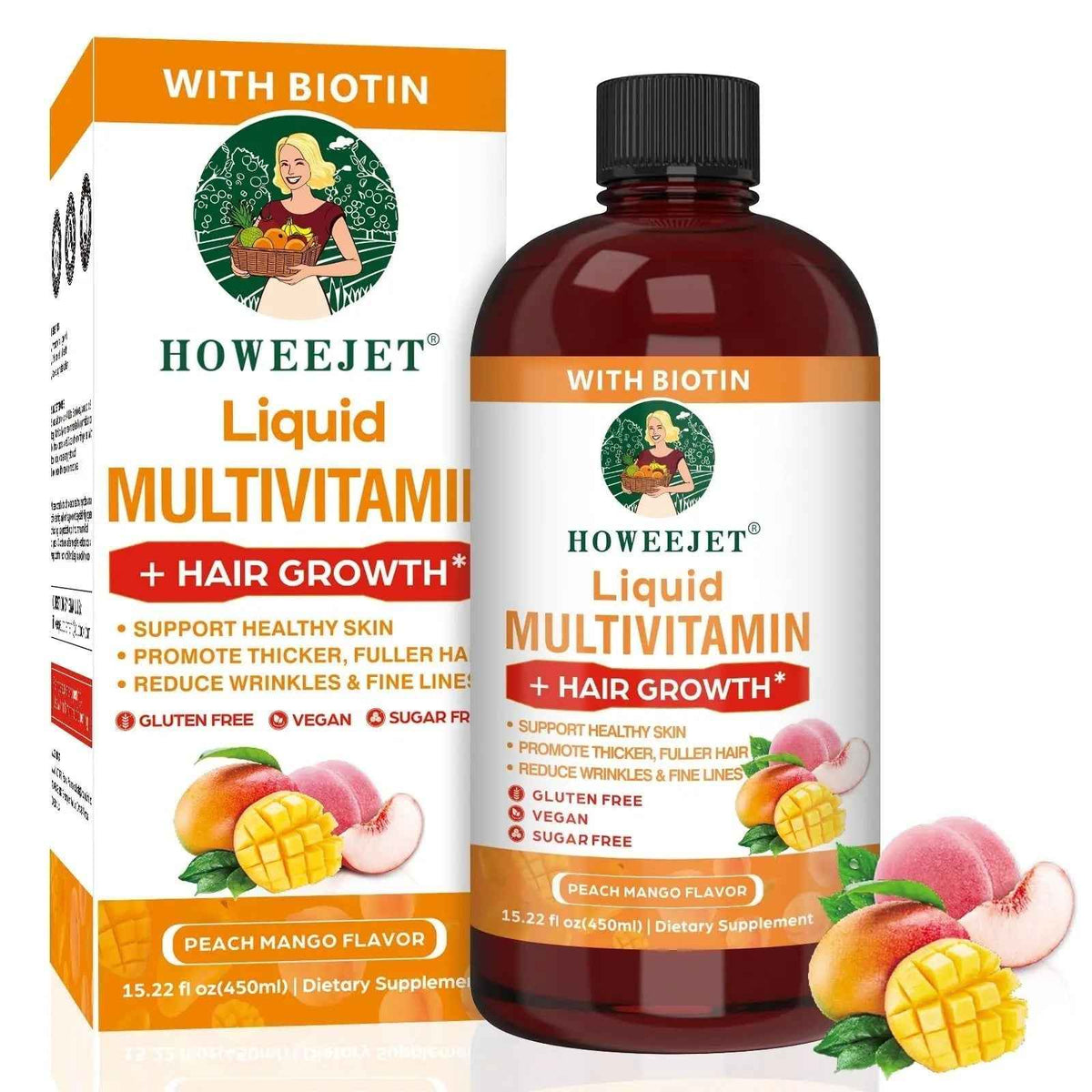 Liquid Multivitamin for Hair Growth | Biotin 10000mcg | Hair & Skin Support Supplement | Clinically Tested for Thicker Hair & Skin Elasticity