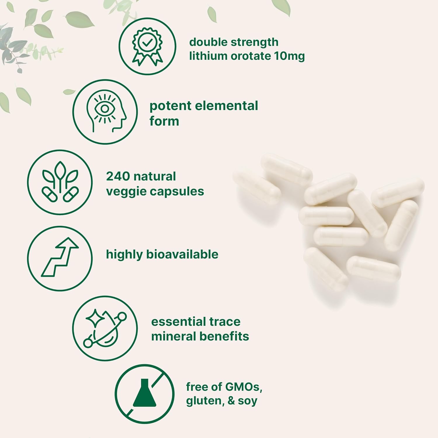 Lithium Orotate 10mg, 240 Veggie Capsules | 5mg Per Capsules | High Bioavailability Trace Mineral | Healthy Aging, Brain Supplement, & Mood Support | Non-GMO, Gluten Free - PrimeBioHealth - canada supplements