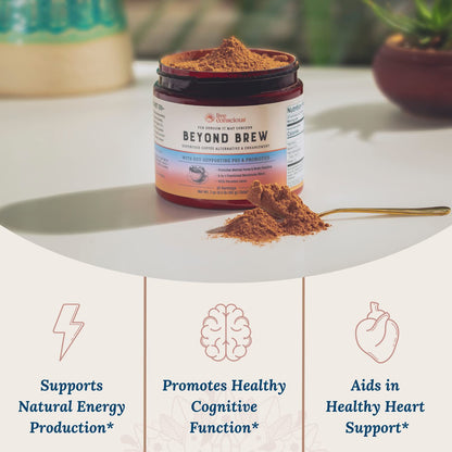 Live Conscious Beyond Brew - Coffee Alternative - Low Caffeine - Mushroom Complex w/Lion’s Mane, Reishi, Cordyceps & Chaga for Sustained Focus, Energy & Immunity - w/Prebiotics & Probiotics - 30 - PrimeBioHealth - canada supplements