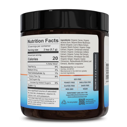 Live Conscious Beyond Brew - Coffee Alternative - Low Caffeine - Mushroom Complex w/Lion’s Mane, Reishi, Cordyceps & Chaga for Sustained Focus, Energy & Immunity - w/Prebiotics & Probiotics - 30 - PrimeBioHealth - canada supplements
