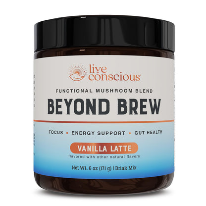 Live Conscious Beyond Brew - Coffee Alternative - Low Caffeine - Mushroom Complex w/Lion’s Mane, Reishi, Cordyceps & Chaga for Sustained Focus, Energy & Immunity - w/Prebiotics & Probiotics - 30 - PrimeBioHealth - canada supplements