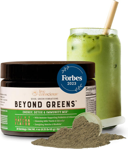 Live Conscious Beyond Greens & Collagen Peptides Peach Mango| Mushroom Coffee Alternative Low Caffeine + Hair, Skin, Nail, and Joint Support - PrimeBioHealth - canada supplements