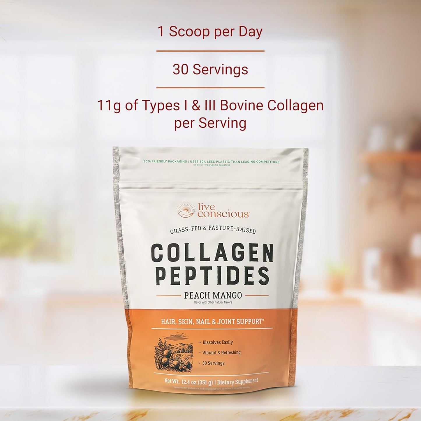 Live Conscious Beyond Greens & Collagen Peptides Peach Mango| Mushroom Coffee Alternative Low Caffeine + Hair, Skin, Nail, and Joint Support - PrimeBioHealth - canada supplements