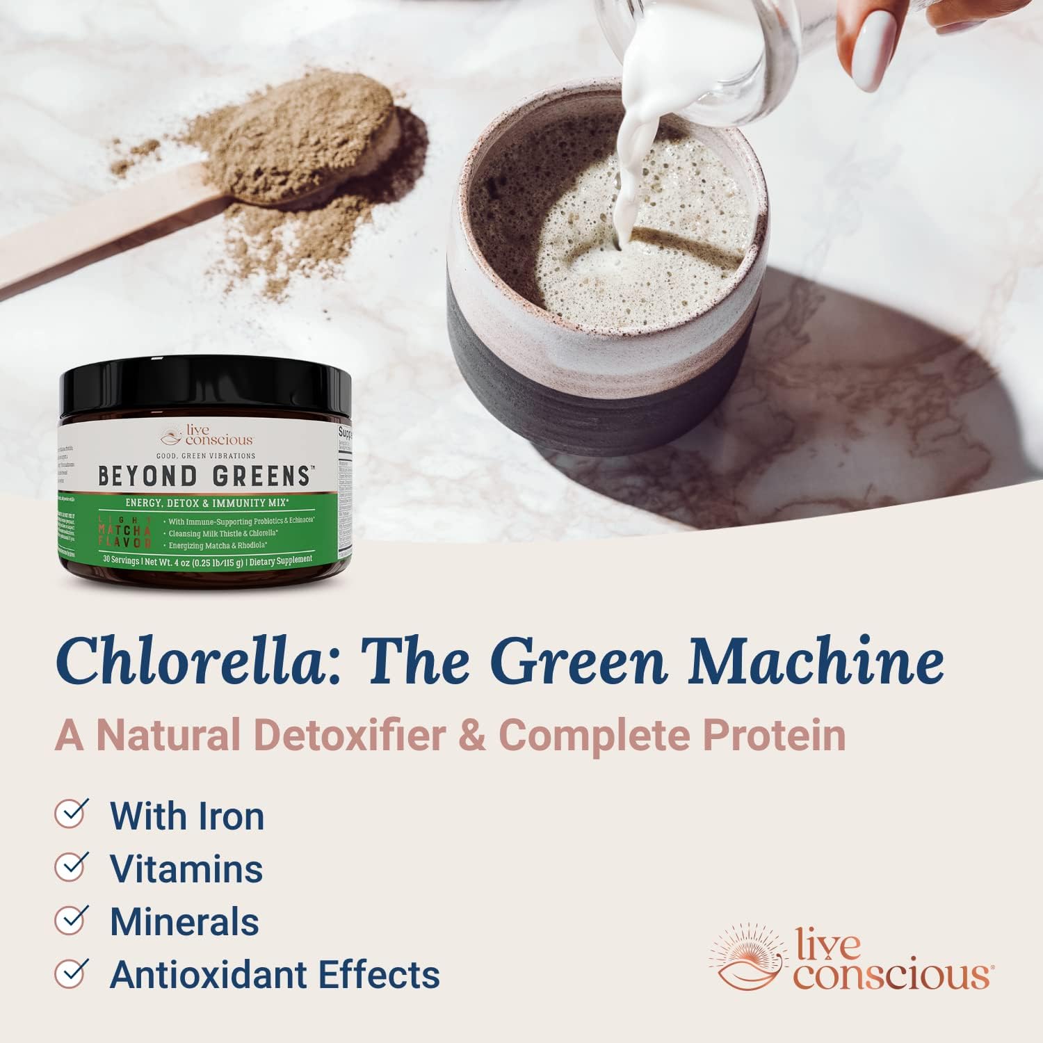 Live Conscious Beyond Greens & Collagen Peptides Peach Mango| Mushroom Coffee Alternative Low Caffeine + Hair, Skin, Nail, and Joint Support - PrimeBioHealth - canada supplements