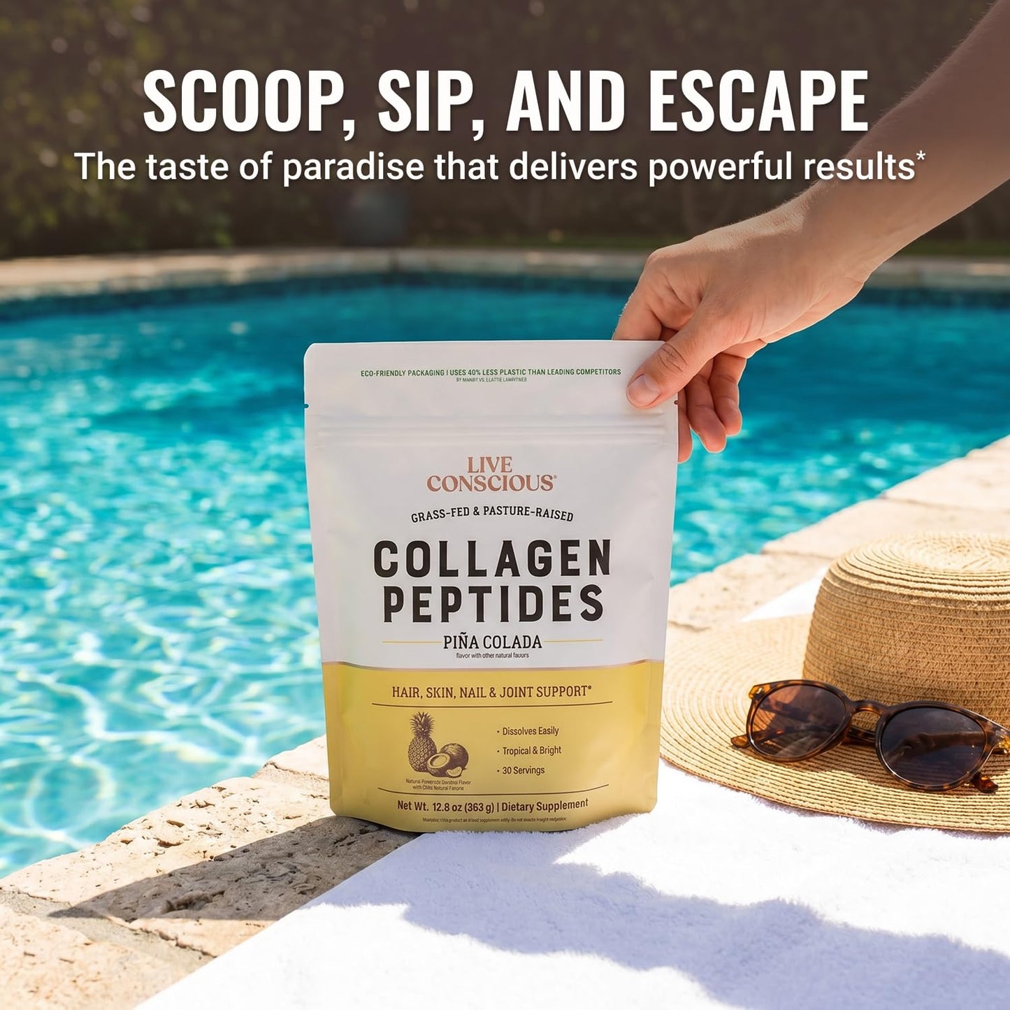 Live Conscious Collagen Peptides Powder - Naturally-Sourced Hydrolyzed Collagen Powder - Hair, Skin, Nail, and Joint Support - Type I & III Grass-Fed Collagen Supplements for Women and Men - 16oz - PrimeBioHealth - canada supplements