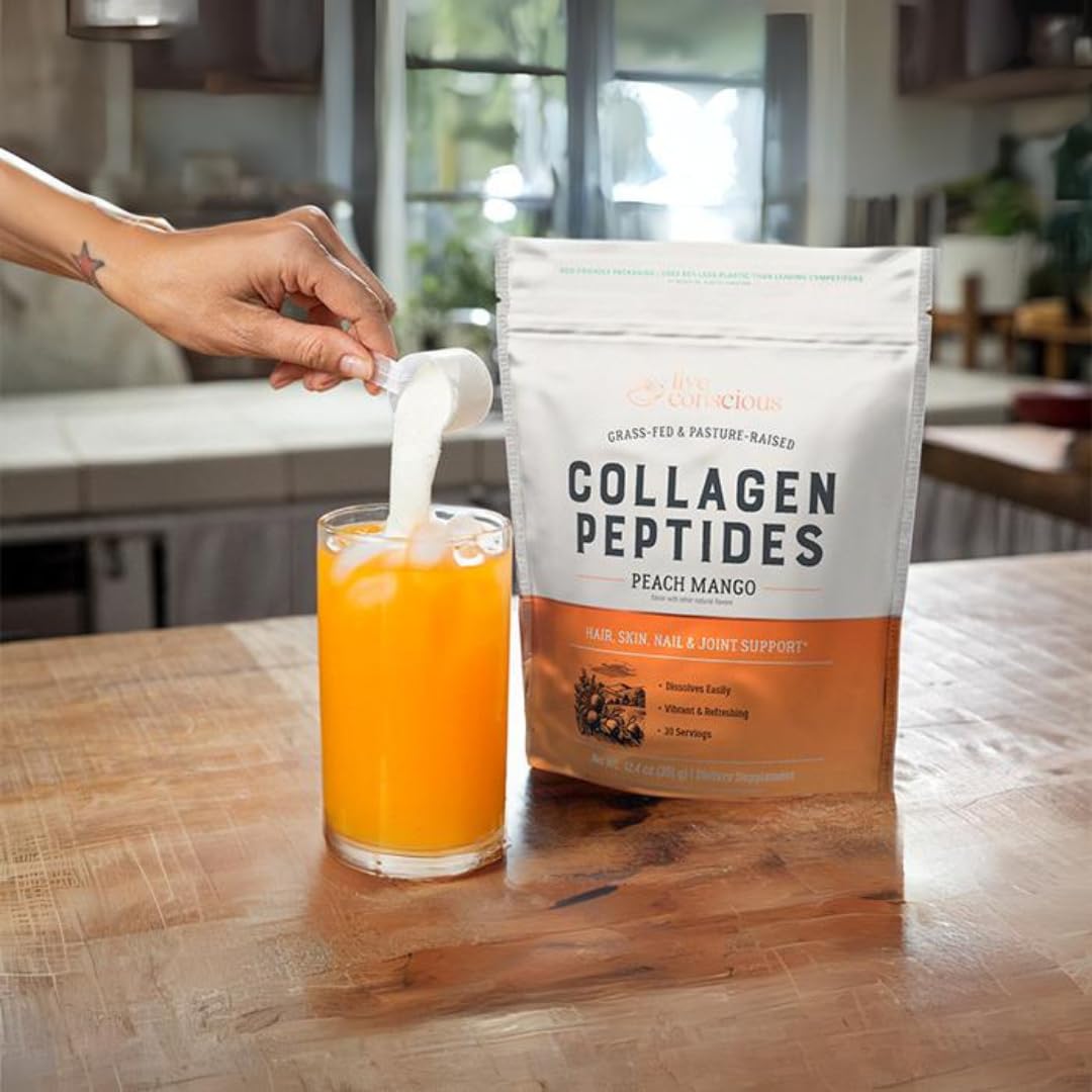 Live Conscious Collagen Peptides Powder - Naturally-Sourced Hydrolyzed Collagen Powder - Hair, Skin, Nail, and Joint Support - Type I & III Grass-Fed Collagen Supplements for Women and Men - 16oz - PrimeBioHealth - canada supplements