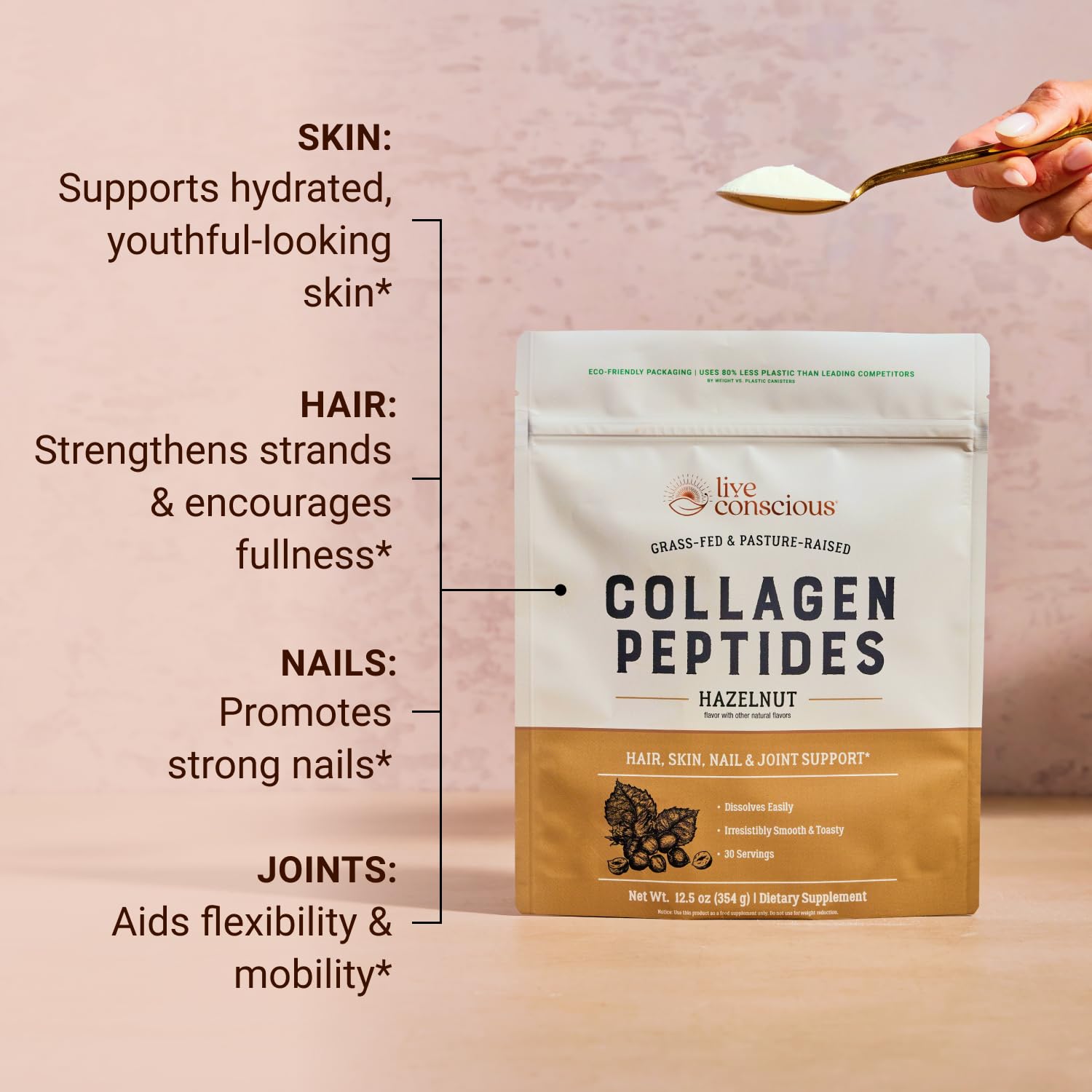 Live Conscious Collagen Peptides Powder - Naturally-Sourced Hydrolyzed Collagen Powder - Hair, Skin, Nail, and Joint Support - Type I & III Grass-Fed Collagen Supplements for Women and Men - 16oz - PrimeBioHealth - canada supplements